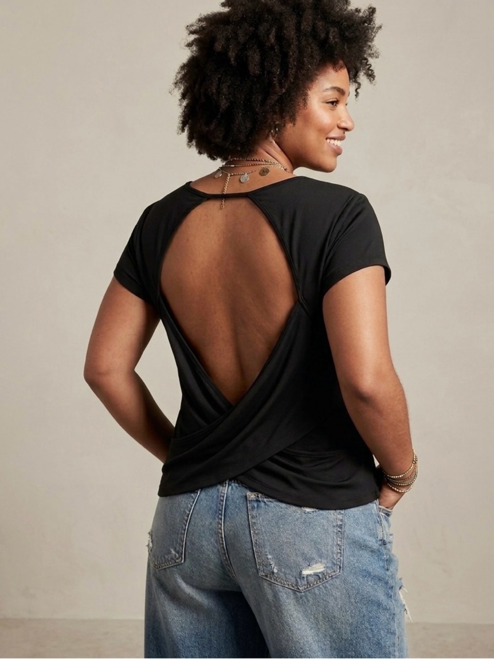 Open Back Short Sleeve Top